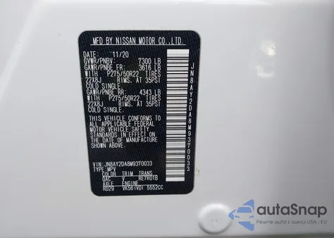 2021 Nissan Armada Platinum 2Wd из США, поврежденный, VIN JN8AY2DA8M9370033